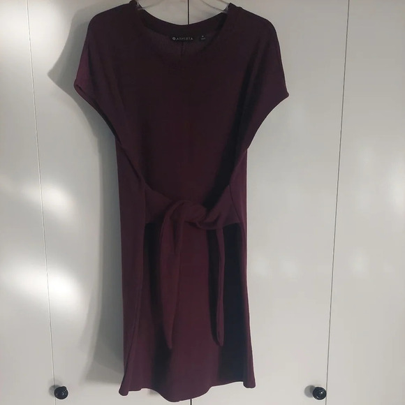 Athleta "Embrace" Medium Tie front shirt dress maroon Minimalist Athleisure - Picture 2 of 8